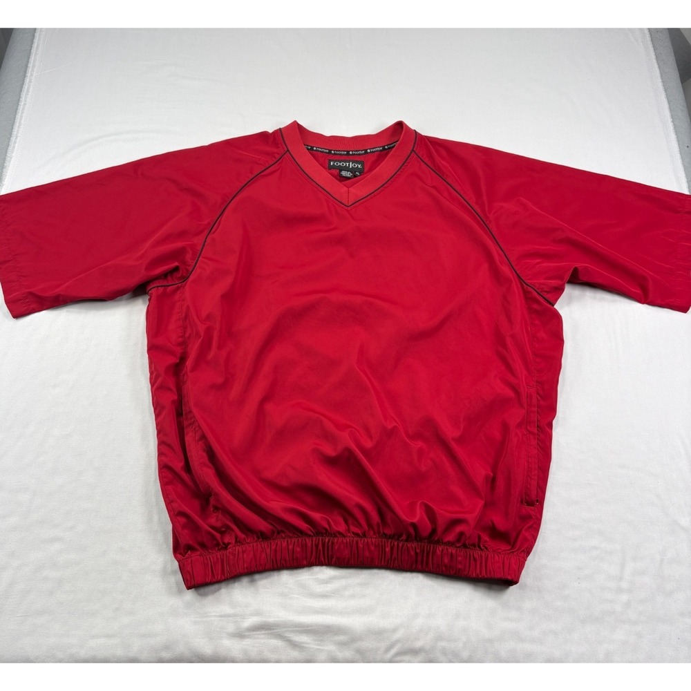FootJoy Jacket Mens XL Red Golf Windbreaker V-Neck Pullover Short Sleeve